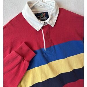 Vintage Lands End Rugby Shirt Mens Small Multi Color Striped 90s Heavy Cotton